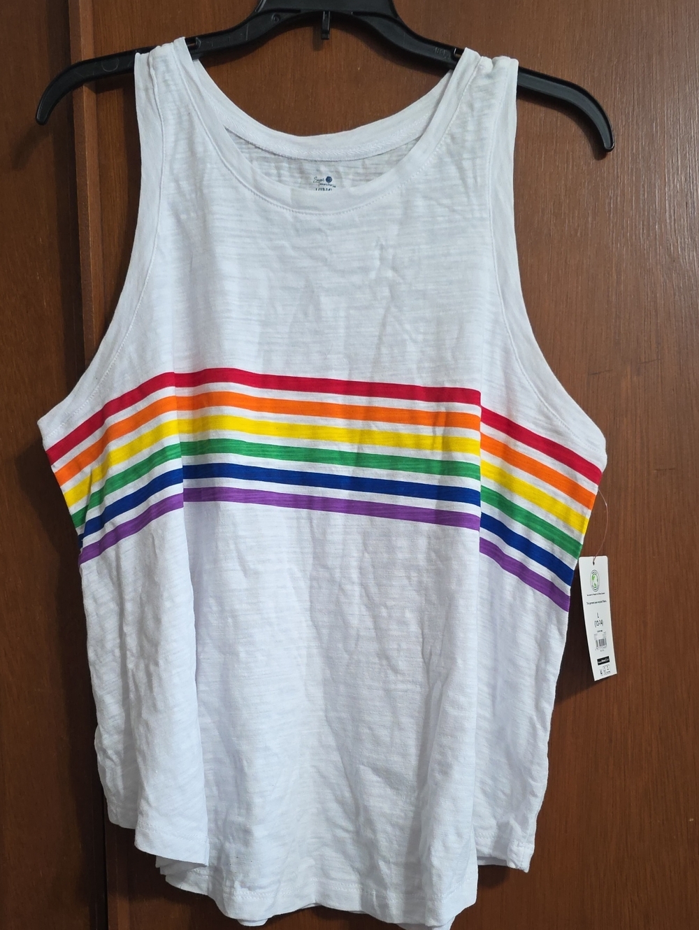 Secret Treasures White Tank Top with Rainbow Stripe Bands NWT Sz L